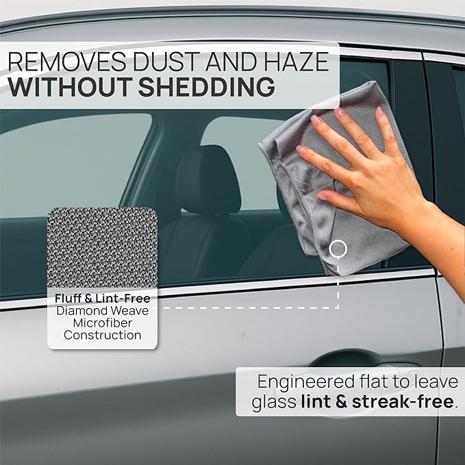 Claro Glass Towels Car Detailing 8-Pack – Streak Free Windshield Cleaner Cloth - Image 3
