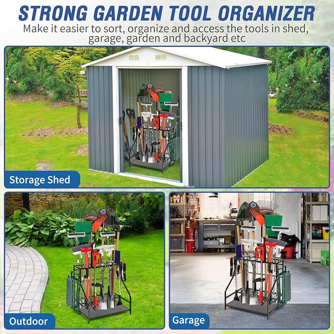 Garden Tool Organizer for Garage, Garden Tool Rack, Yard Tool Holder for Garage - Image 3