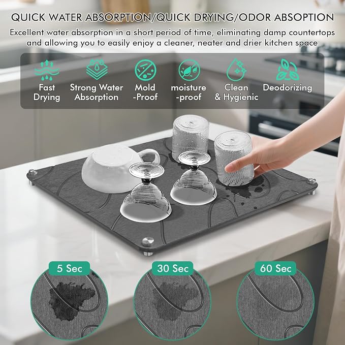 Stone Drying Mat For Kitchen Counter Superb Absorbent Diatomaceous Earth Mats - Image 4