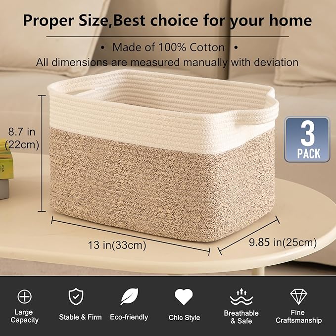 OIAHOMY 3 Pack Storage Baskets for Organizing, Woven Basket - Image 3
