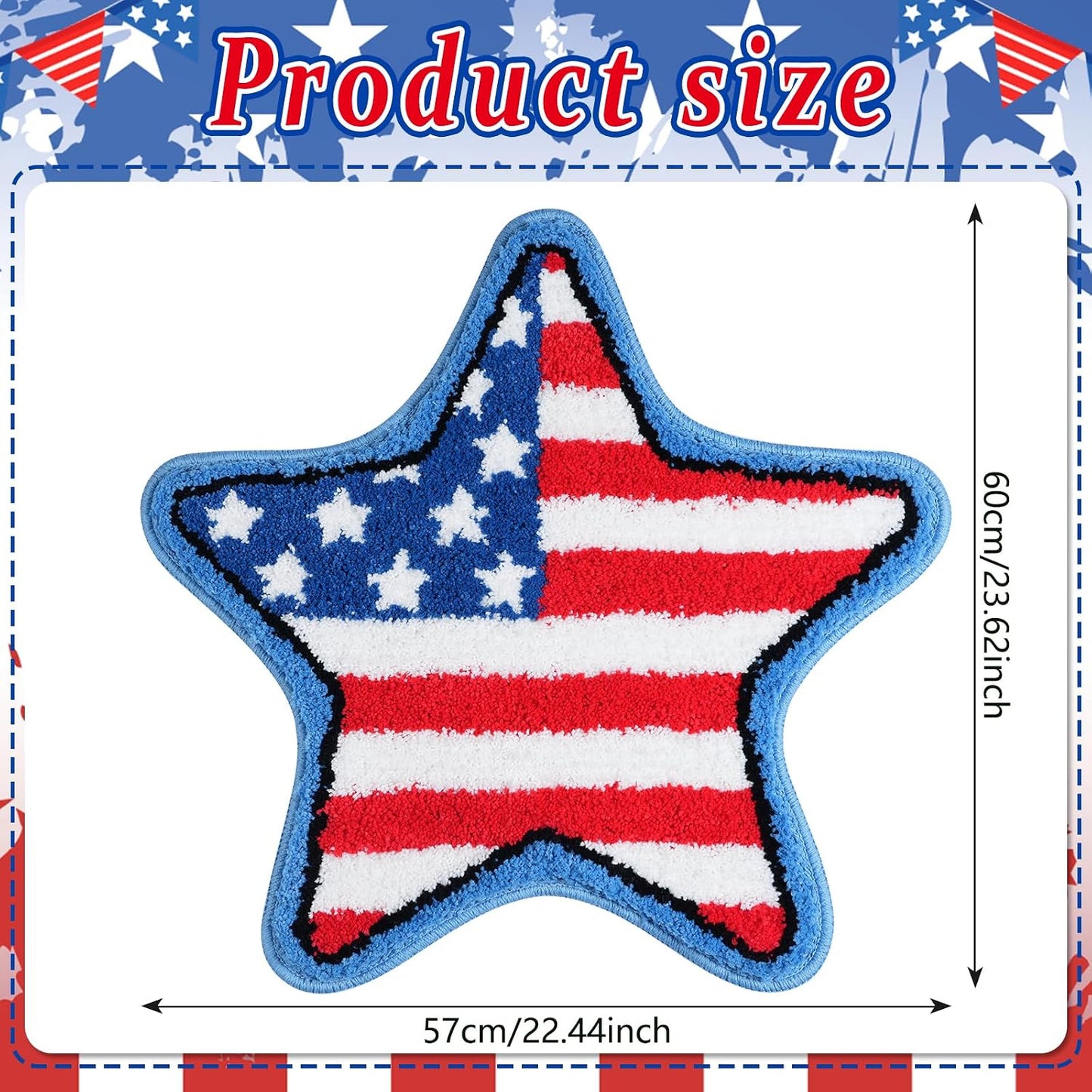 American Flag Bath Rug for 4th of July Decor,22.4"x23.6" Non-Slip Patriotic Star Shaped Door Mat Soft Absorbent Washable Indoor Outdoor Entryway Bathroom Kitchen Rug,Independence Day Decor
