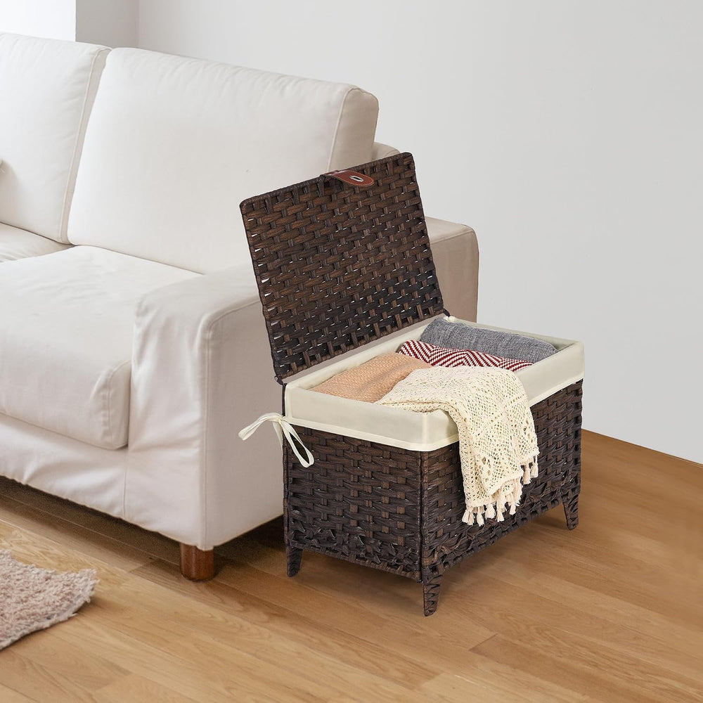 Wicker Storage Basket with Lid, 65L Shelf Basket with Removable Liner Bag