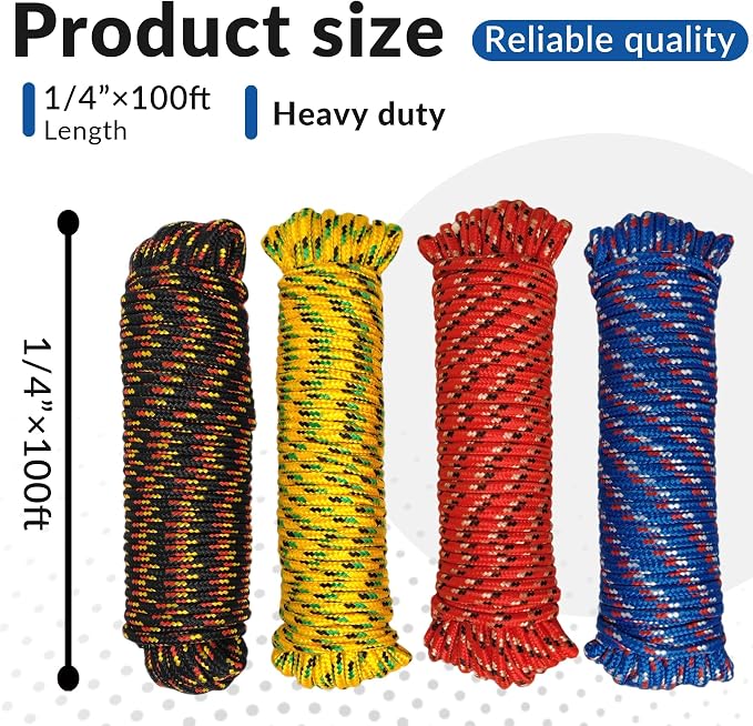 Diamond Braided Polypropylene Rope Nylon Mix Thick Heavy Duty Ropes 1/4 inch - Image 2