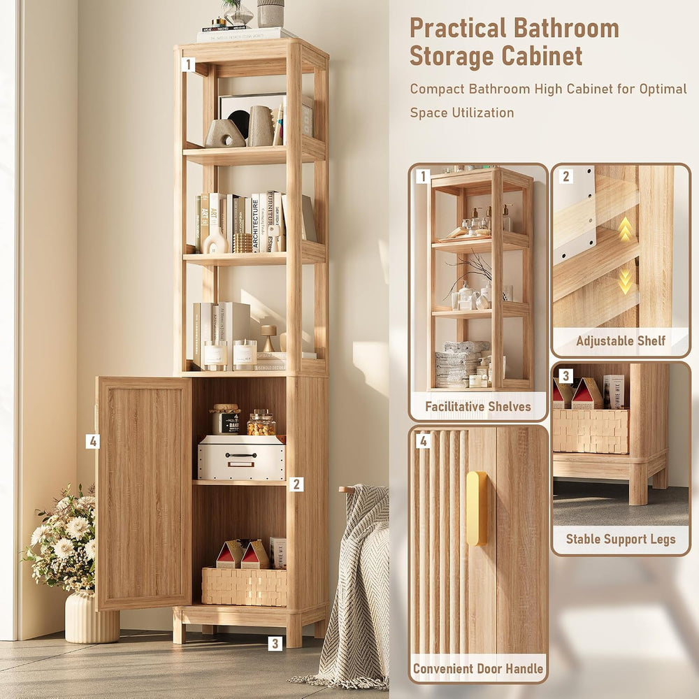 68'' Tall Narrow Storage Cabinet with Adjustable Shelf and Door, Bath...