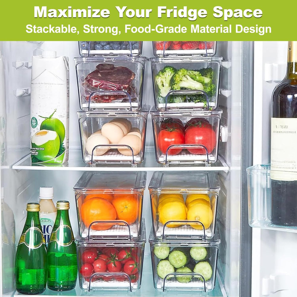 6-Pack Fridge Drawer Organizer, Pull-out Stackable Refrigerator Organizers an...