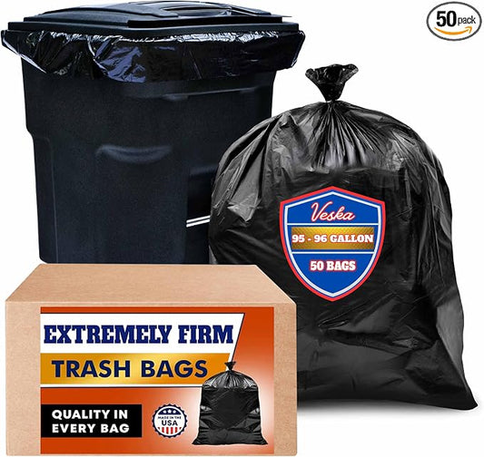 Veska 95-96 Gallon Trash Bags Heavy Duty 95-96 Gallon Trash Bags Large Black by Veska
