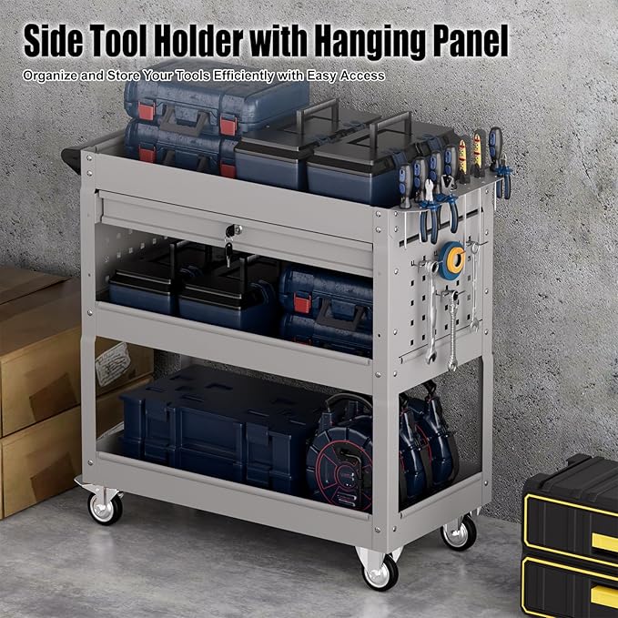 3 Tier Rolling Tool Cart on Wheels, Heavy-Duty Utility Cart Service Cart - Image 4