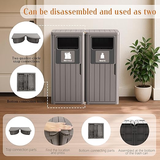 ROJIK 35" Tall Outdoor Trash Can, Weatherproof Resin Garbage Indoor Durable - Image 2