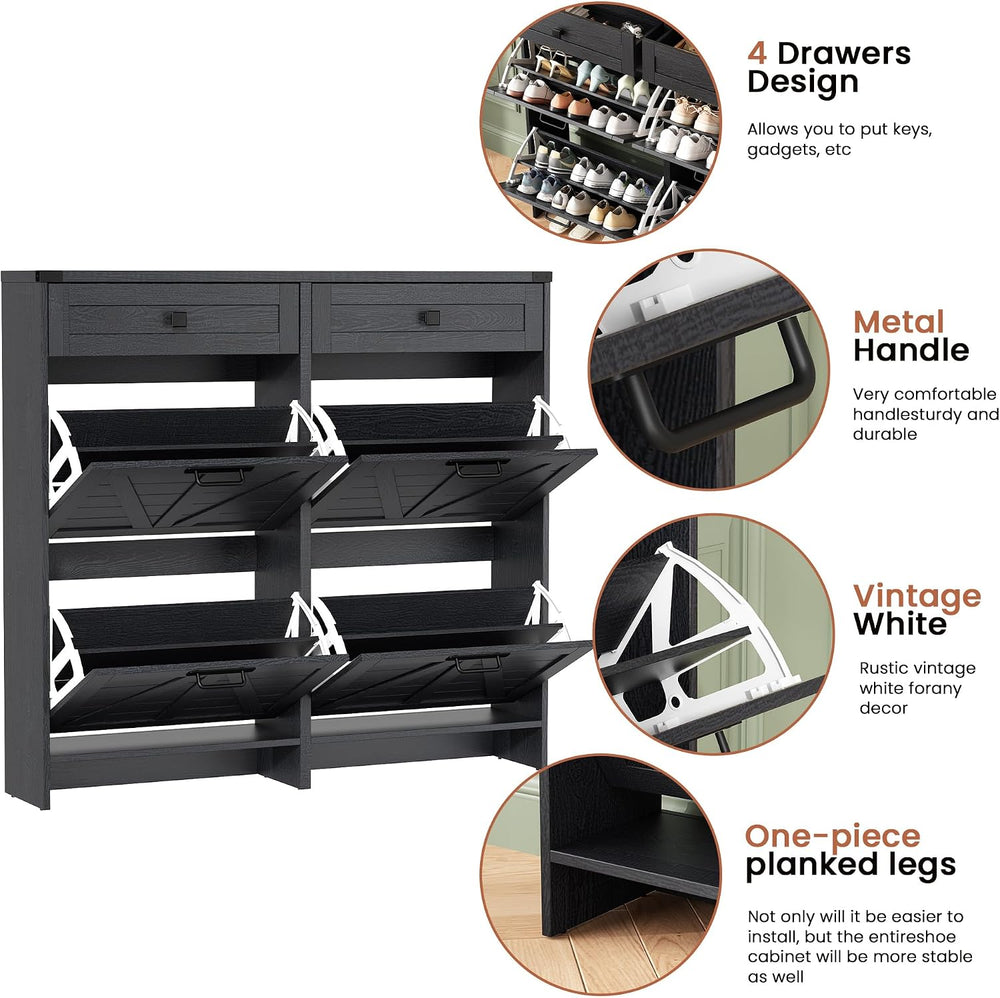 Halitaa Shoe Cabinet with 4 Flip Drawers & 2 Drawers,Farmhouse Shoe Stora...