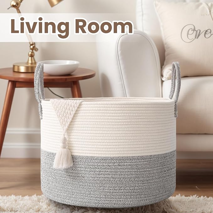Woven Blanket Basket, 65L Large Rope Storage Bin - Image 5