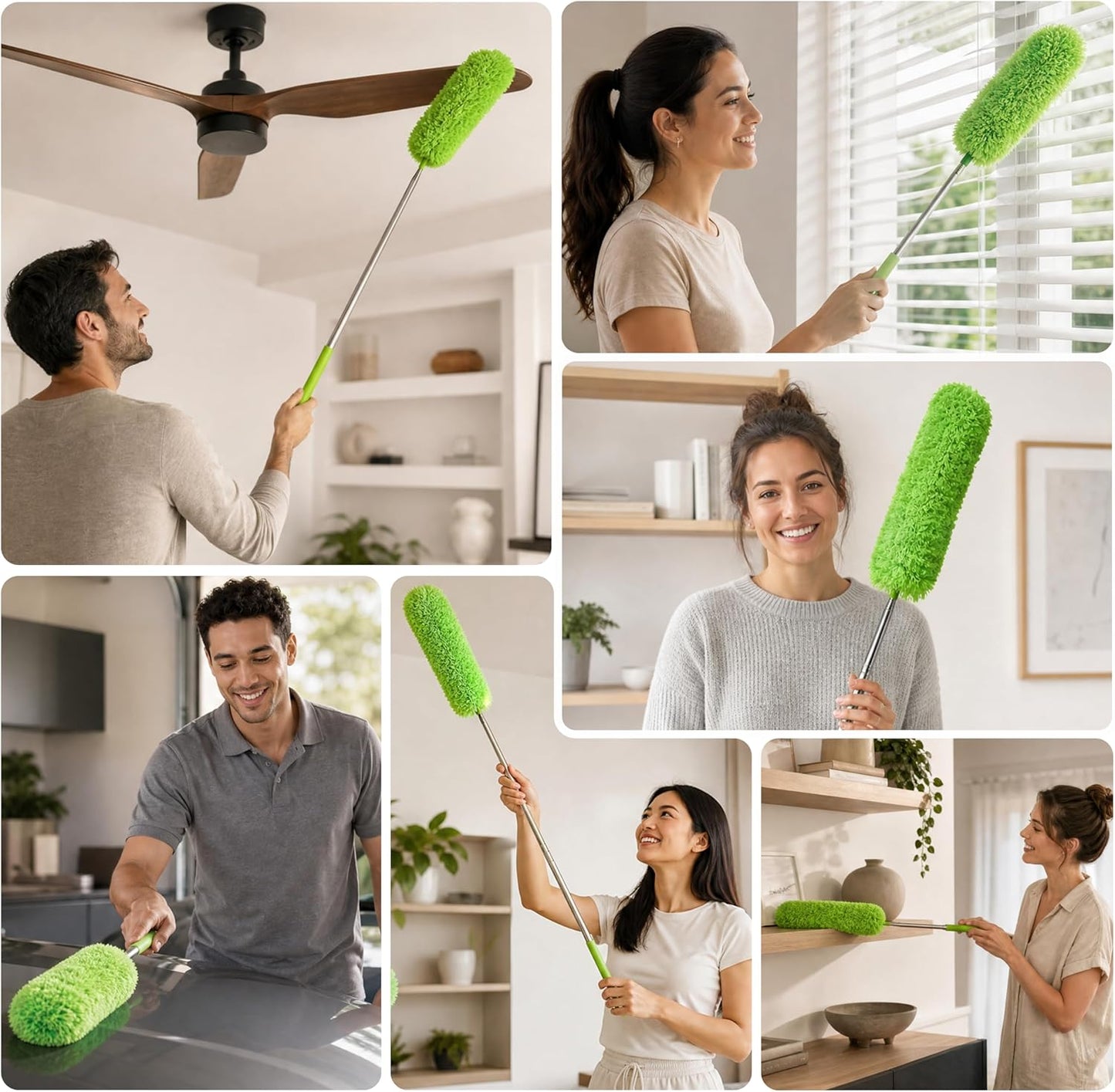 Extendable Microfiber Feather Duster, Feather Dusters for Cleaning, Ceiling Fan Dust and Cobweb Cleaner - Electrostatic Bendable Head - up to 55 Inch
