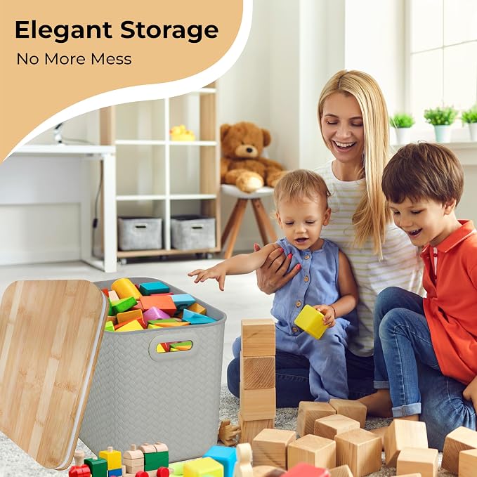 Storage Bins with Bamboo Lid – Stackable, and Home – Elegant Wicker-Style - Image 3