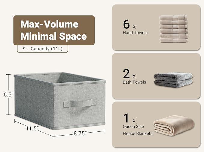 3 Pack Fabric Storage Bins for Shelves | 11.5x8.75x6.5in Closet Storage Baskets - Image 3