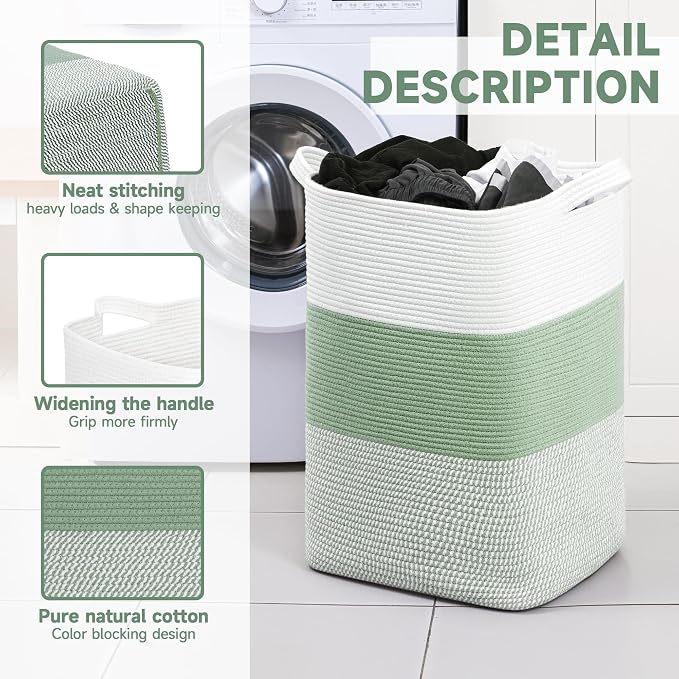 CLHMILY&Z 95L Laundry Basket Rectangular Green Rope - Image 6