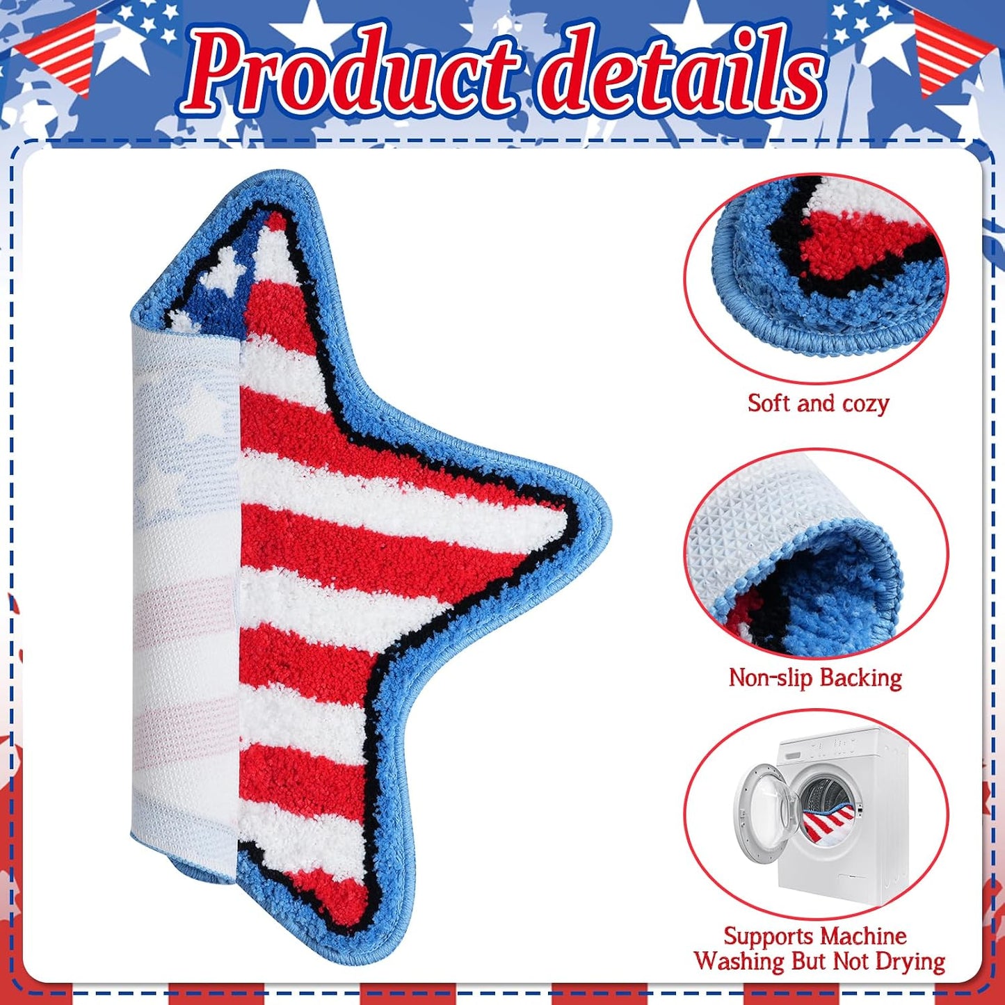 American Flag Bath Rug for 4th of July Decor,22.4"x23.6" Non-Slip Patriotic Star Shaped Door Mat Soft Absorbent Washable Indoor Outdoor Entryway Bathroom Kitchen Rug,Independence Day Decor