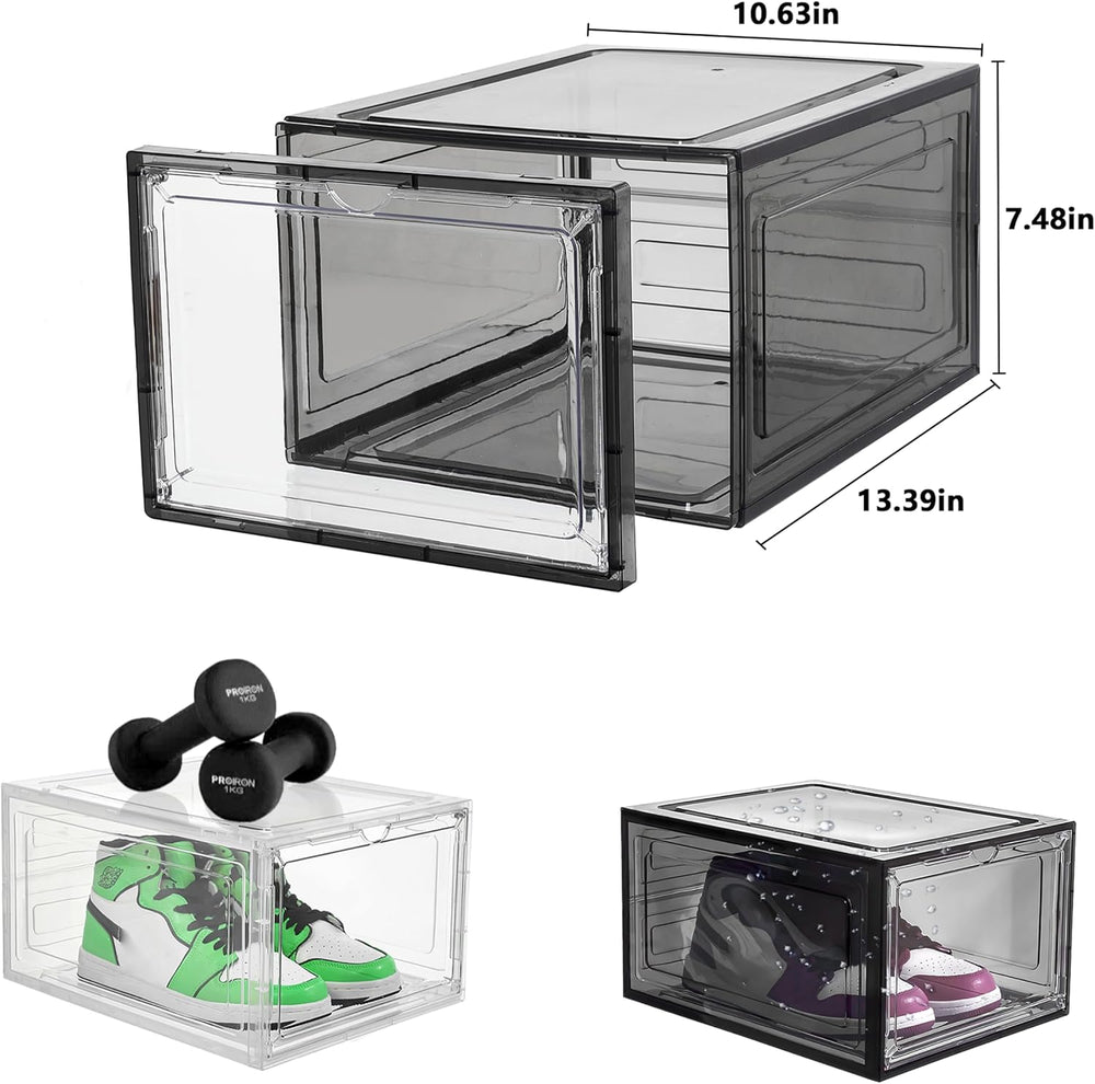 Attelite 12Pack Shoe Boxes Storage Stackable Clear Shoe Organizer Black