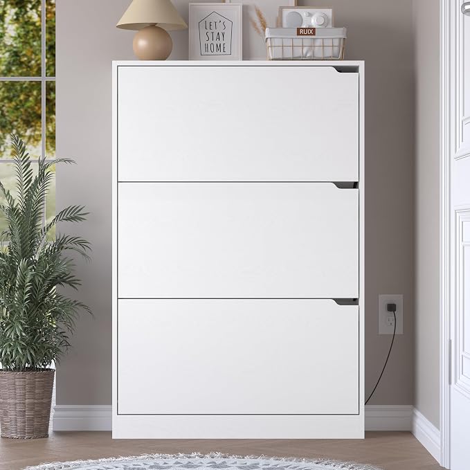 Shoe Cabinet with Odor Control and Back Panels, Deodorizing Slim 3-Flip Shoe - Image 7