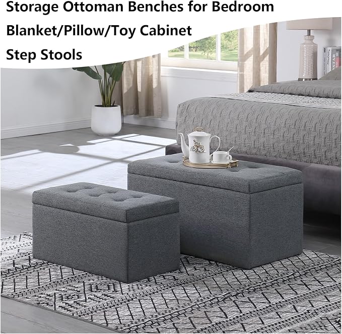 Storage Ottoman Bench with 2.56-inch Thick Seat, 31.5 inch Nesting Ottoman Set - Image 4