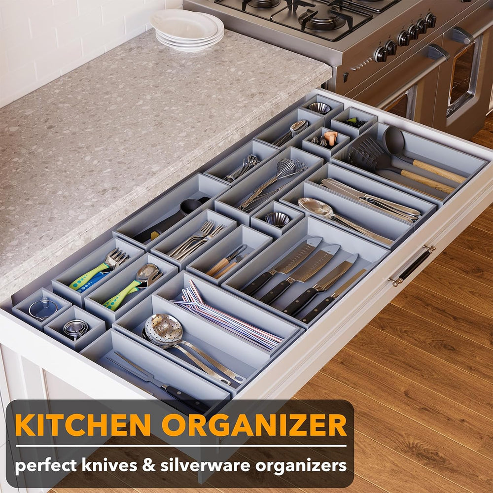 SpaceAid 21-Piece Bamboo Drawer Organizer Storage Boxes Set, Wood Tray Junk D...