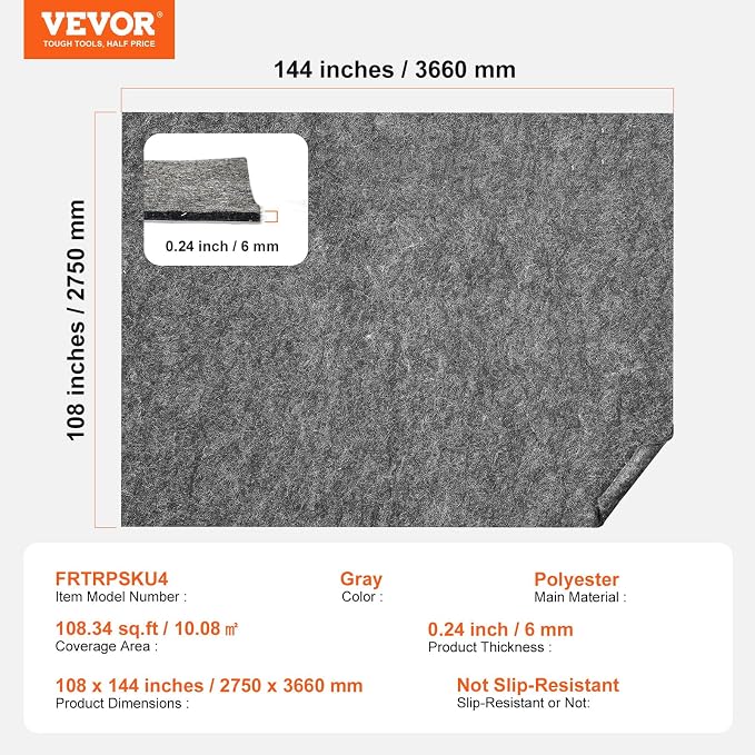 VEVOR Rug Pad Without Slip Resistance, Protective Cushioning Carpet Pad - Image 7
