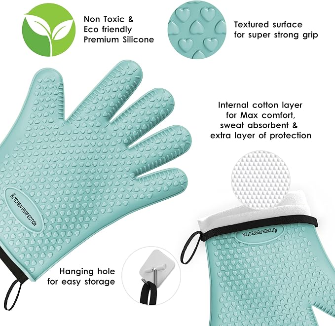 KITCHEN PERFECTION S Silicone Smoker Oven Gloves -Extreme Heat Resistant BBQ - Image 2