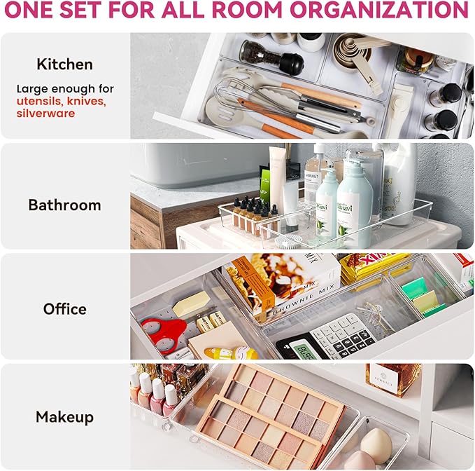 Criusia 26 Pack Large Clear Plastic Drawer Organizer Bins -5 Size Heavy Duty - Image 3