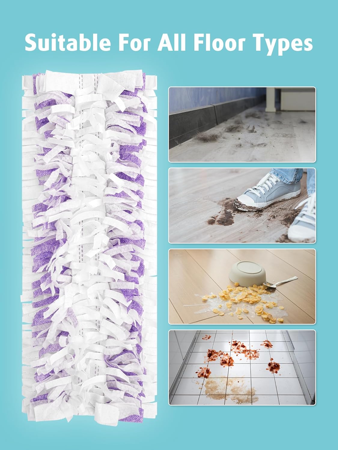 AIR U+ 24 Pack Disposable Power Mop Pads Refills for Swiffer Power Mop, Unscented 14-Layer Thickened Multi-Surface Replacement Mopping Refills Pads for Floor Surface Cleaning