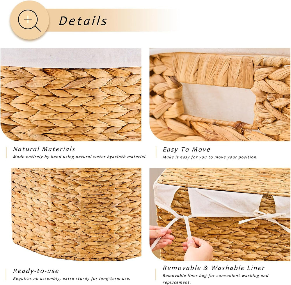 Half Moon Natural Water Hyacinth Laundry Hamper, 60L, Natural