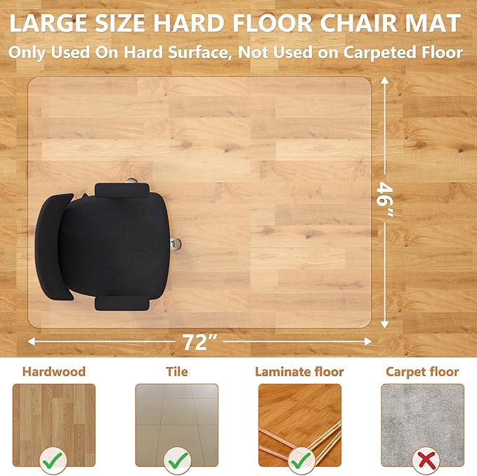 Large Office Chair Mat for Hardwood Floor- 46" x 72" Clear Computer Desk Chair - Image 3