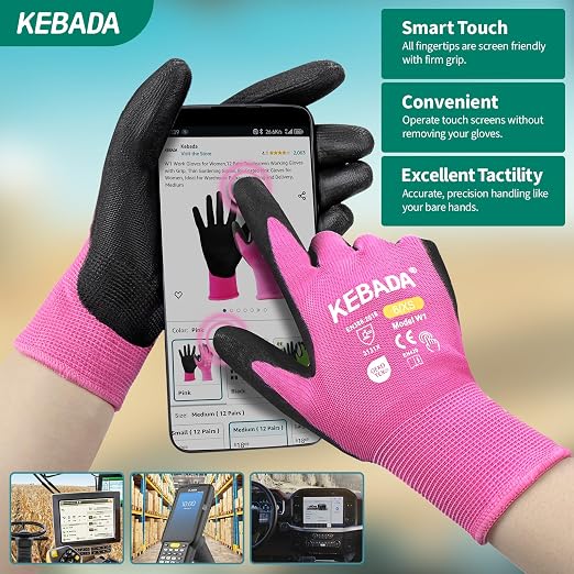 Kebada W1 Work Gloves Women, PU Coated Safety Gloves - Image 3