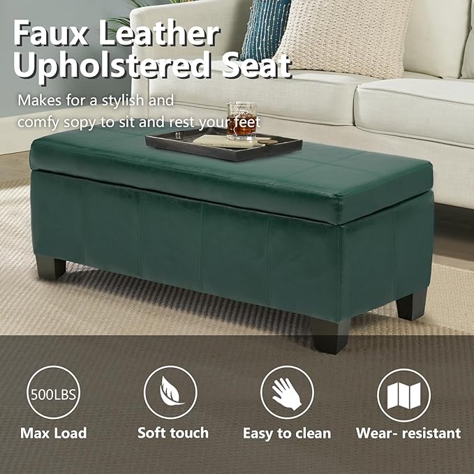 Green Faux Leather Ottoman - Image 4