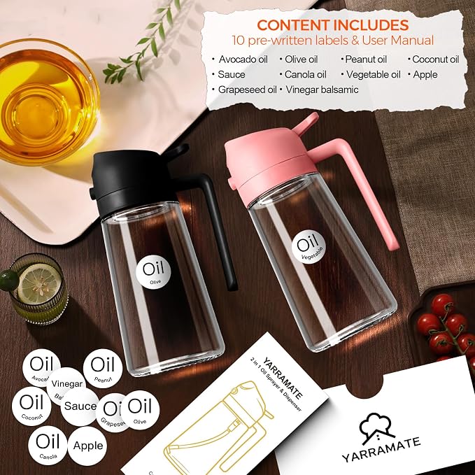 YARRAMATE 2Pcs 16oz/470ml Glass Olive Oil Sprayer - Image 2