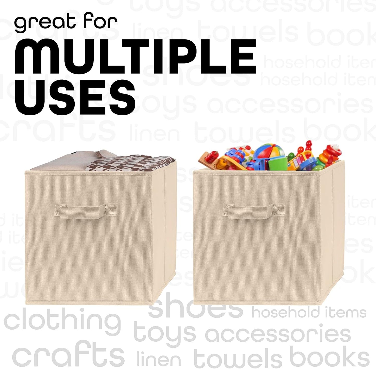 13 Inch Cube Storage Bins - 2 Pack - Large, Dual Handles, Foldable | 13x13 Fabric Bins for Organizing Closet, Clothes and Toys