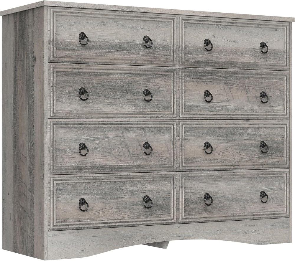 VVFLU Grey 8 Drawer Dresser for Bedroom, Wood Chest of Drawers, Large Storage...