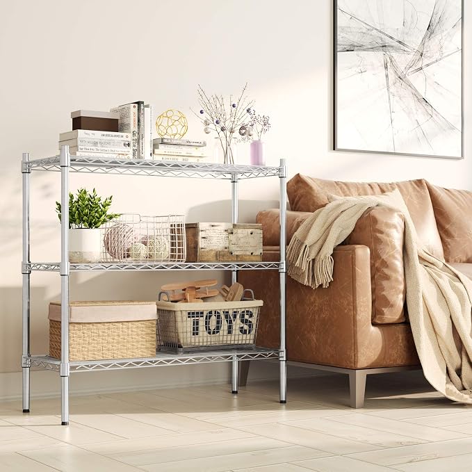 Auslar 3-Shelf Storage Wire Shelves Heavy Duty 3 Tiers Standing Shelving Units - Image 9