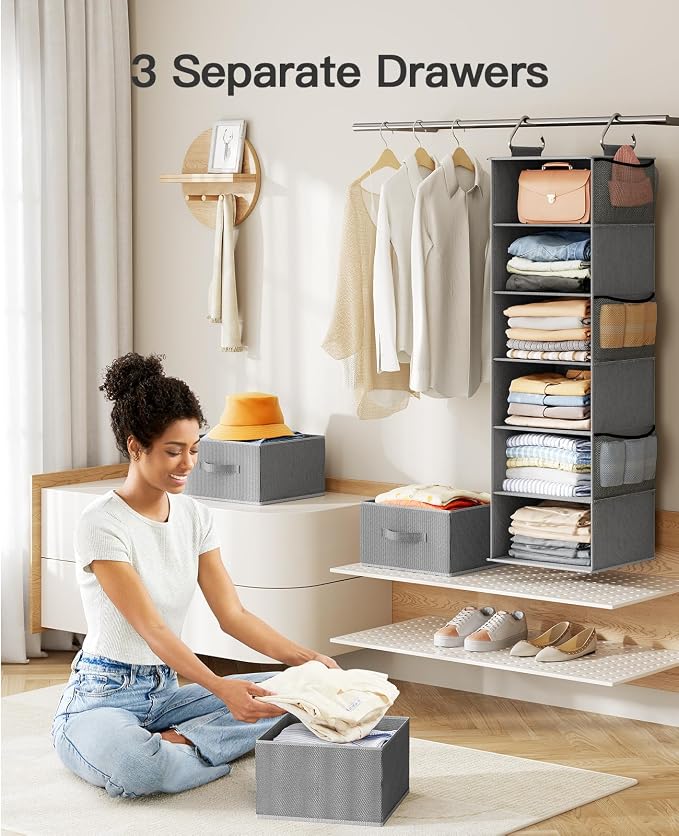 Pipishell Hanging Closet Organizer 6-Shelf, Hanging Shelves - Image 2