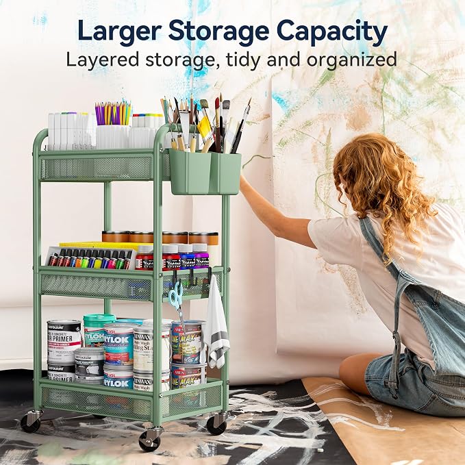YASONIC 3 Tier Rolling Cart – Metal Utility Storage Cart - Image 2