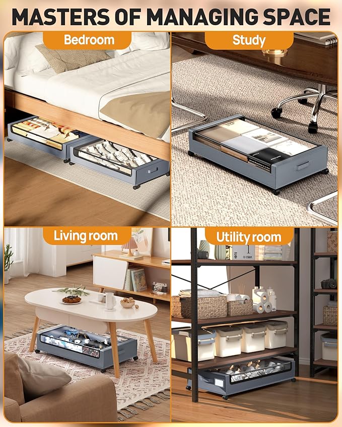 Under Bed Storage with Wheels, Square Under Bed Storage Containers, 60L Under - Image 4