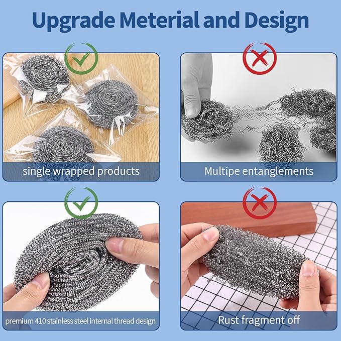 Stainless Steel Scrubber Scrubbing Scouring Pad Sponges Clean Pot Pan and Steel - Image 7