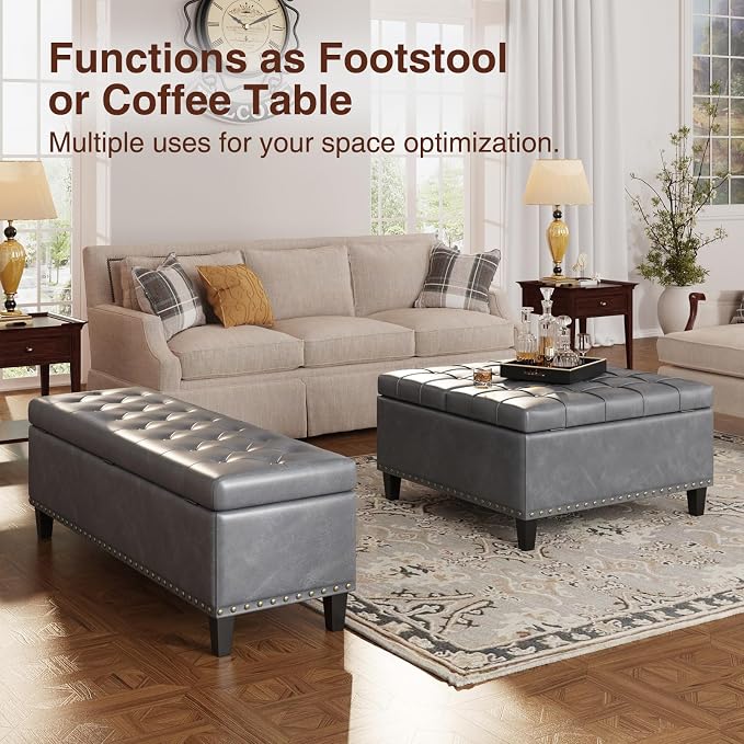 Storage Ottoman Bench, 51-Inch Large Storage Ottoman - Image 4