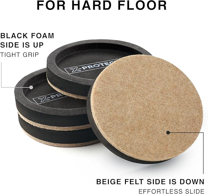 Felt Furniture Sliders for Hardwood Floors X-PROTECTOR 8 PCS 4 3/4” - Image 3