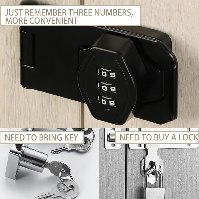 Password Rotary Hasp Locks, Digit Combination Lock Door Security Slide Latch - Image 3