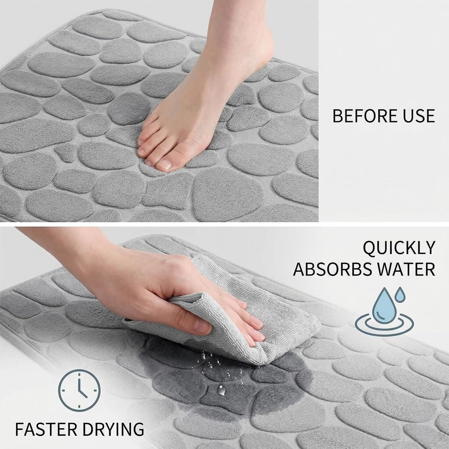 Non Slip Memory Foam Bath Rug, Soft and Comfortable Cobblestone Bathroom Rugs, Water Absorbent Shower Bath Mat for Tub and Sink(23.6 x 15.75 Inch)