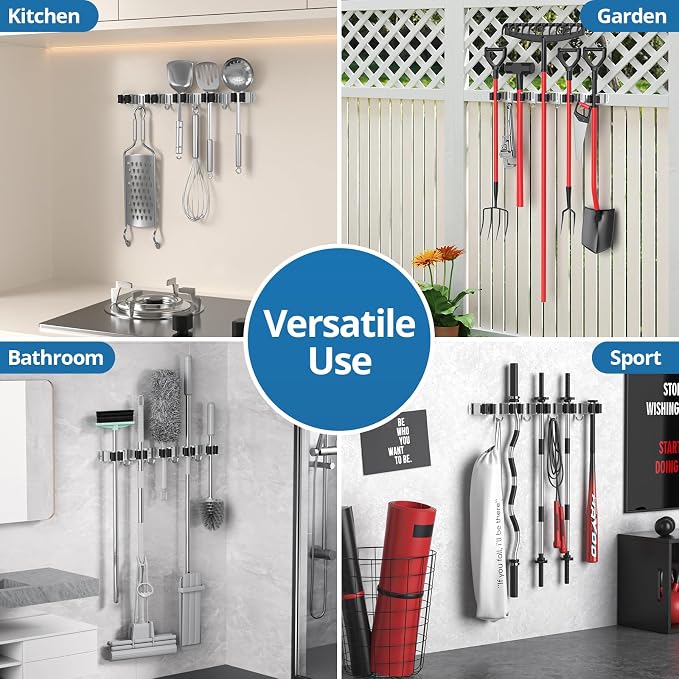 2 Pack Broom Holder Wall Mount Mop and Broom Hanger Broom Organizer Storage - Image 4