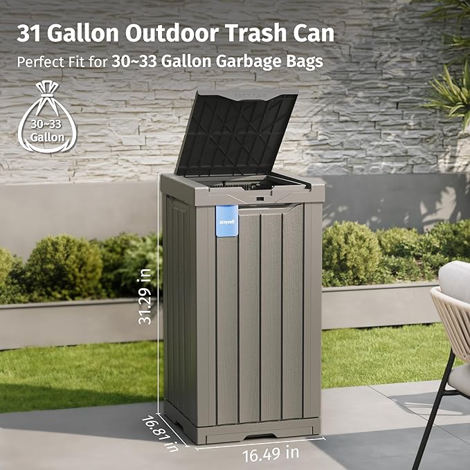 EAST OAK 31 Gallon Outdoor Trash Can | Waterproof Resin Garbage Can - Image 2