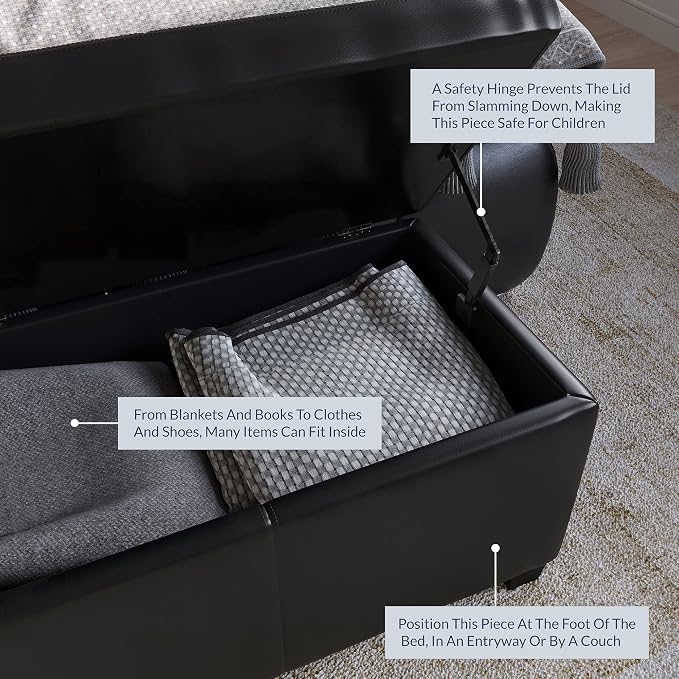 BELLEZE Storage Faux Leather Ottoman, 47 Inch Bench Bedroom Bench - Image 4