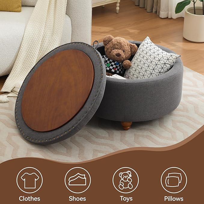 30Inch Round Storage Ottoman - Image 6