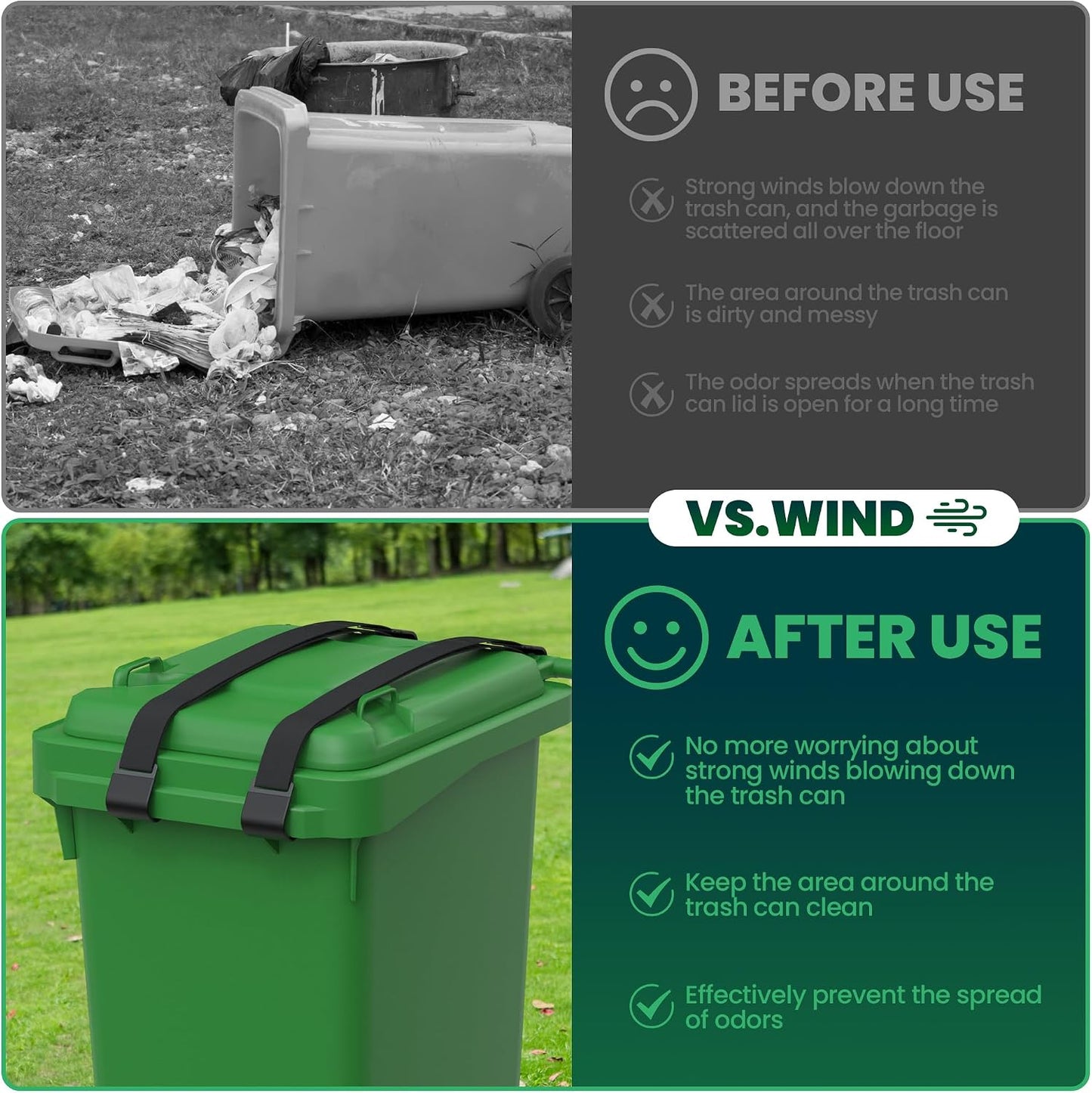 1 Pack Metal Double Claw Trash Can Lid Lock for Animals,Outdoor Trash Can Lock Straps for Raccoons,Bungee Cord Garbage Bin Lock for Bear Proof,Prevent Racoon and Wind from Trash Bin（Black)