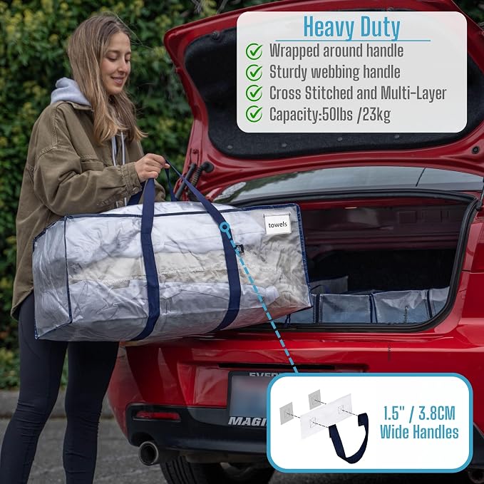 VENO 8 Pack Moving Bags Plastic Storage Totes Clothes Organization Large W - Image 3