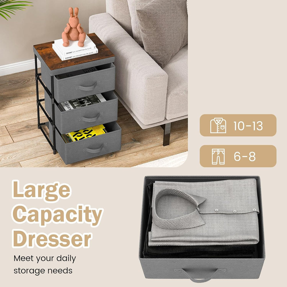 GOFLAME Fabric Dresser Set of 2 with 3 Drawers, Nightstand for Bedroom, Bedsi...